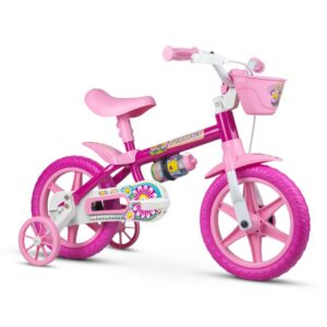 Bicicleta Infantil Aro 12 Nathor Feminina Flowers Rosa