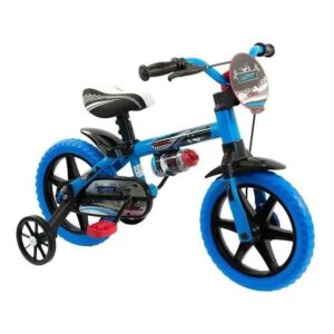 Bicicleta Infantil Aro 12 Nathor Masculina Veloz Azul com rodas de treinamento