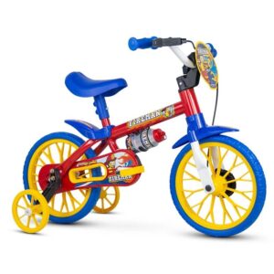 Bicicleta Infantil Aro 12 Fireman Masculina com Rodas de Treinamento Vermelho e Azul